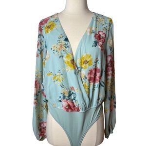 #46 Mint green floral surplice bodysuit